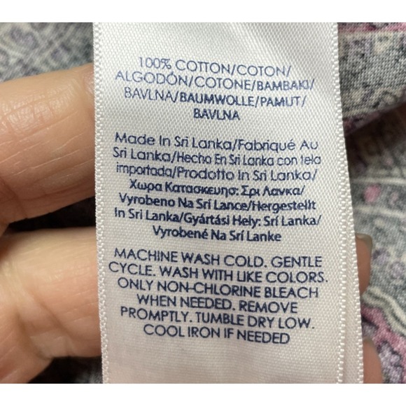 Chaps No Iron Shirt Blouse Womens 2X Dark Paisley Button Up Contrast Cuff - Picture 5 of 9